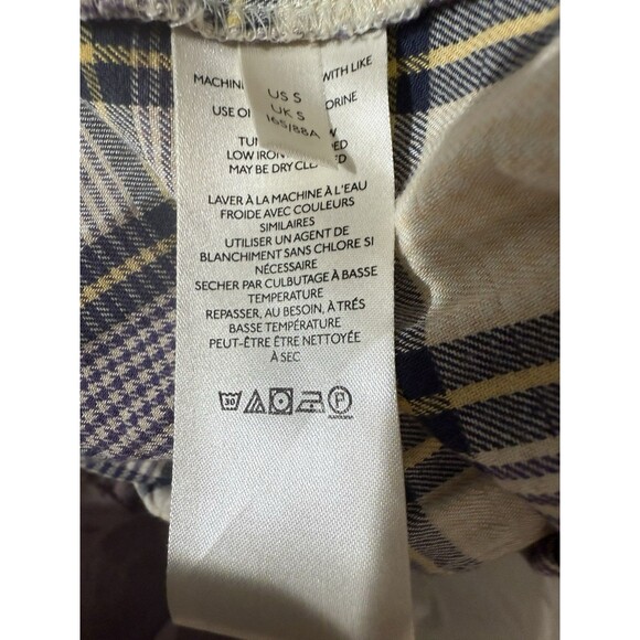 Free People Wild Side Plaid Tunic Top Size Small Button Front Oversized Back Tie - Picture 5 of 7